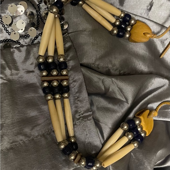Native American style choker necklace , handmade bone leather and beading - Picture 3 of 5